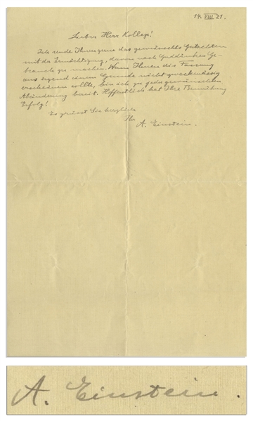Albert Einstein Autograph Letter Signed From 1921 the Year of His Nobel Prize Win